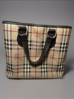 BURBERRY  Haymarket Check Medium Tote Brown Bag